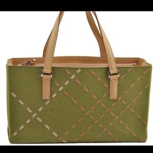 Authentic Burberry Nylon Leather Shoulder Hand Bag Purse Light Green